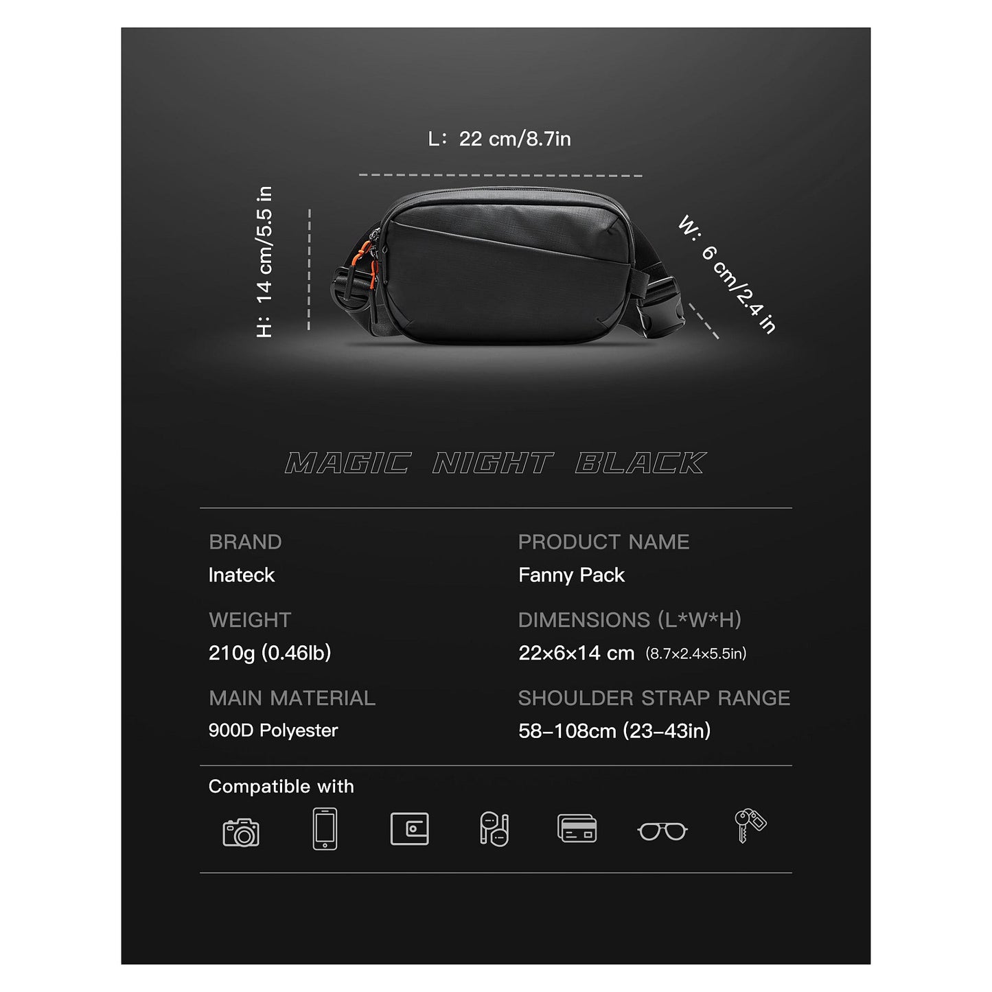 inateck Gürteltasche FB01002 black 24,5cm * 14cm * 5,5cm