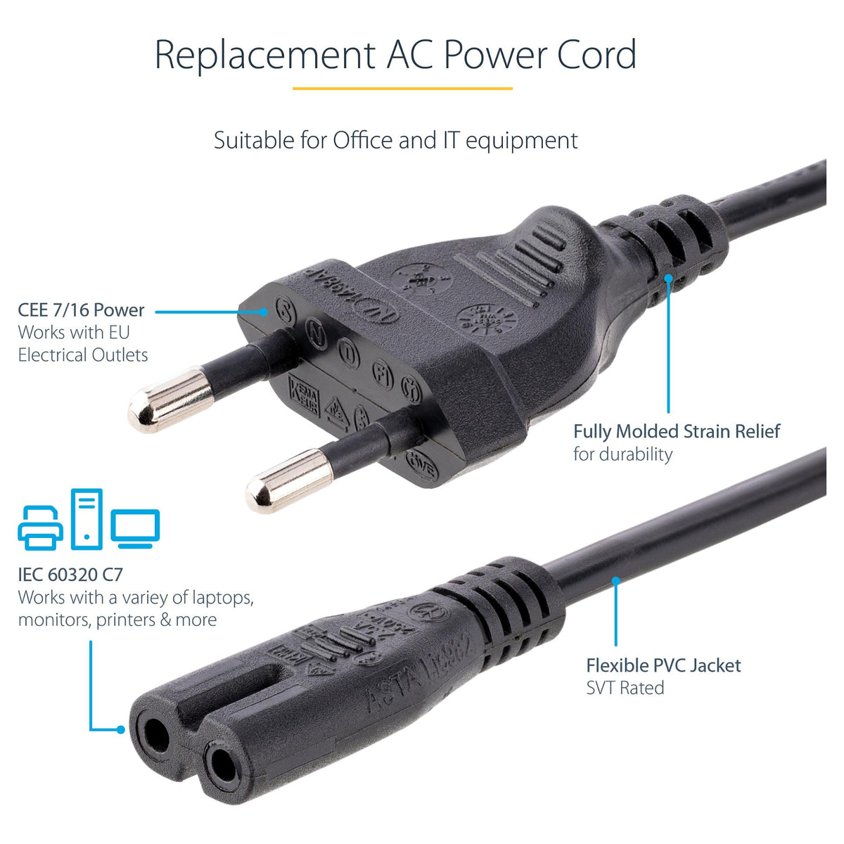 StarTech LAPTOP POWER CORD - 18 AWG