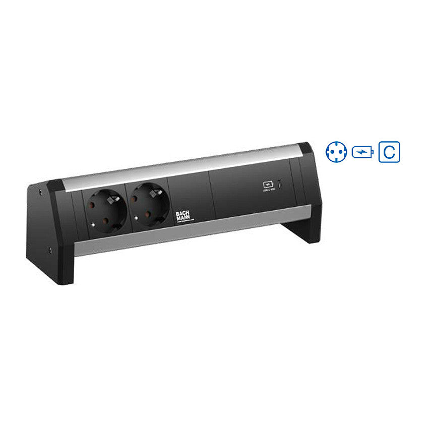 BACHMANN DESK 2xSchutzkontakt USB C USB Charger 60W 1xABD GST18