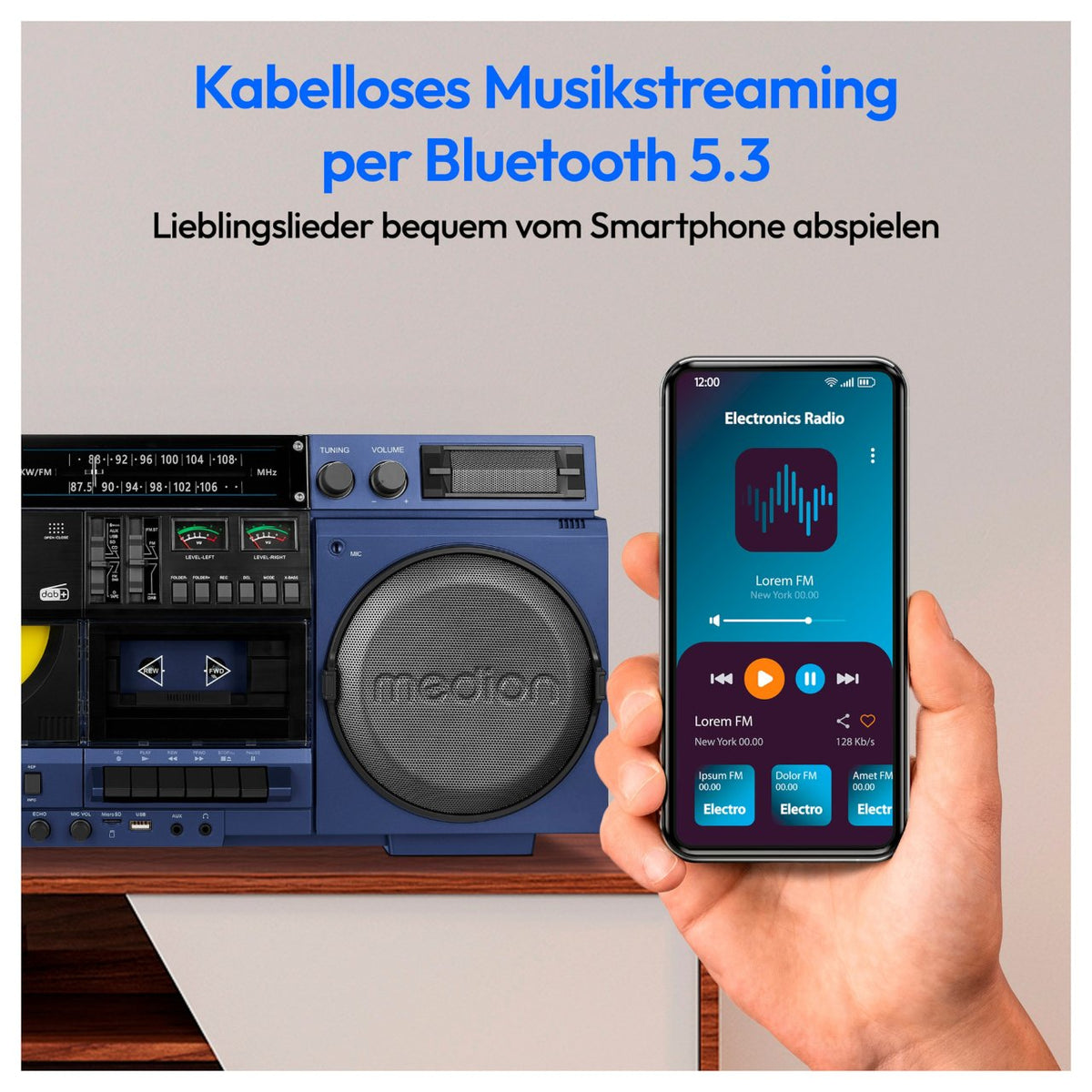 Medion LIFE® P66538 Retro-Boombox blau