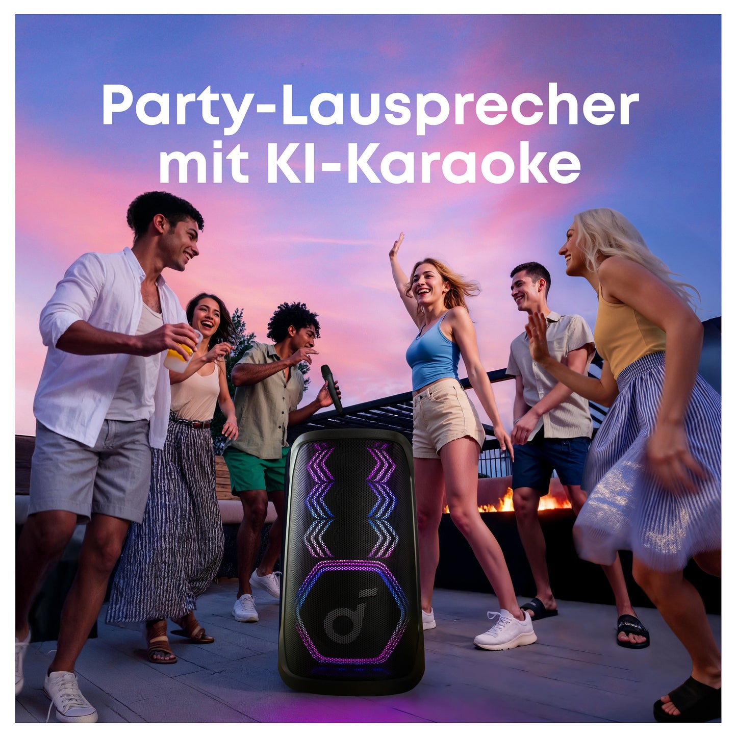 ANKER Soundcore Rave 3S Bluetooth 200W Partybox AI Karaoke IPX4 Beat-synced Lichtshow Auracast inkl. 2 kabellose Mikrofone