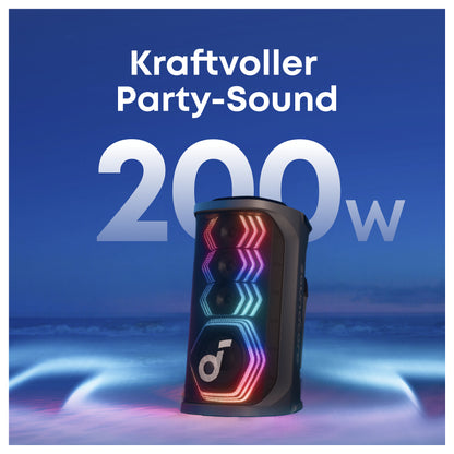 ANKER Soundcore Rave 3S Bluetooth 200W Partybox AI Karaoke IPX4 Beat-synced Lichtshow Auracast inkl. 2 kabellose Mikrofone