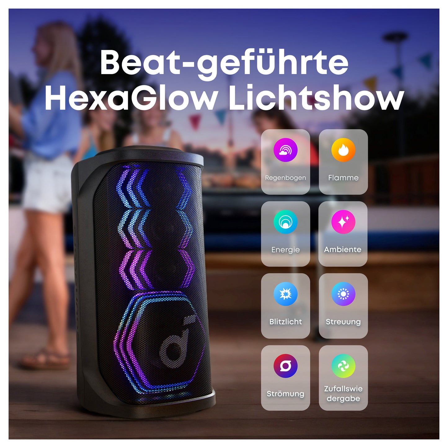 ANKER Soundcore Rave 3S Bluetooth 200W Partybox AI Karaoke IPX4 Beat-synced Lichtshow Auracast inkl. 2 kabellose Mikrofone