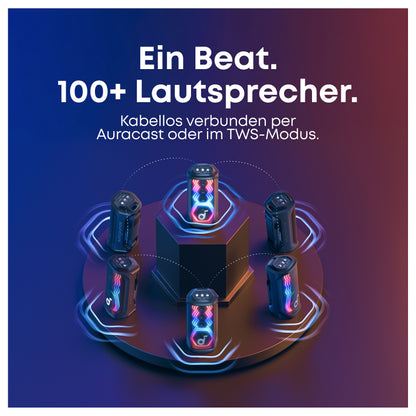 ANKER Soundcore Rave 3S Bluetooth 200W Partybox AI Karaoke IPX4 Beat-synced Lichtshow Auracast inkl. 2 kabellose Mikrofone