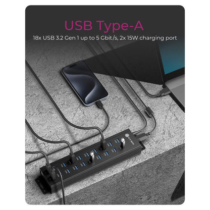 18+2 Port USB IcyBox 18x USB-A Daten Port