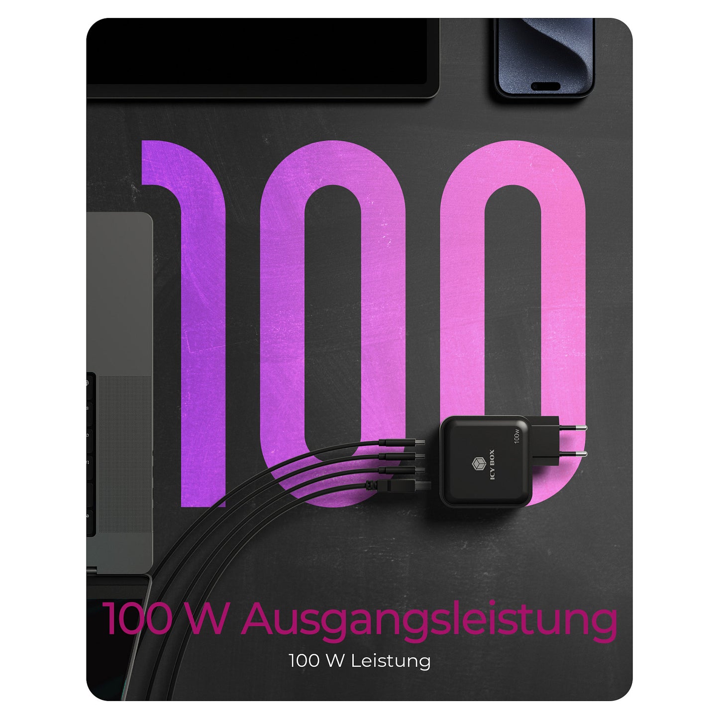 4-Port IcyBox 100W GaN mit PD 3.0