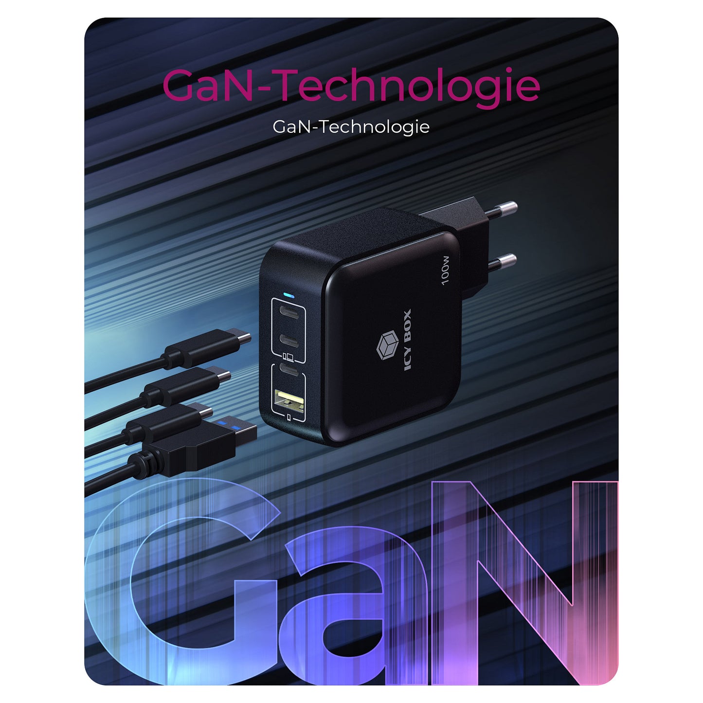 4-Port IcyBox 100W GaN mit PD 3.0