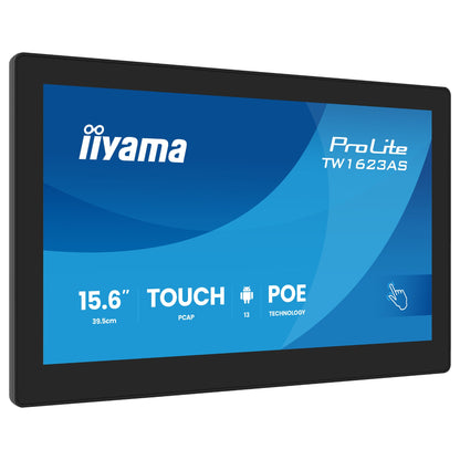 39,5cm/15,6" (1920x1080) iiyama ProLite TW1623AS-B3P 16:9 IPS 30ms 60Hz HDMI USB LAN PoE VESA Speaker Black