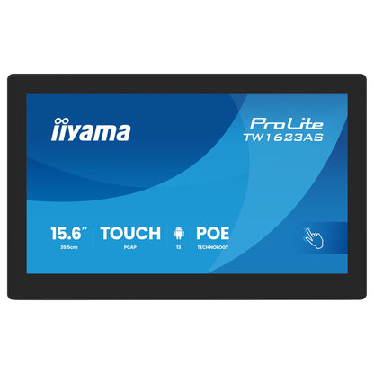39,5cm/15,6" (1920x1080) iiyama ProLite TW1623AS-B3P 16:9 IPS 30ms 60Hz HDMI USB LAN PoE VESA Speaker Black