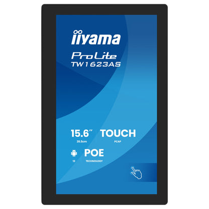 39,5cm/15,6" (1920x1080) iiyama ProLite TW1623AS-B3P 16:9 IPS 30ms 60Hz HDMI USB LAN PoE VESA Speaker Black
