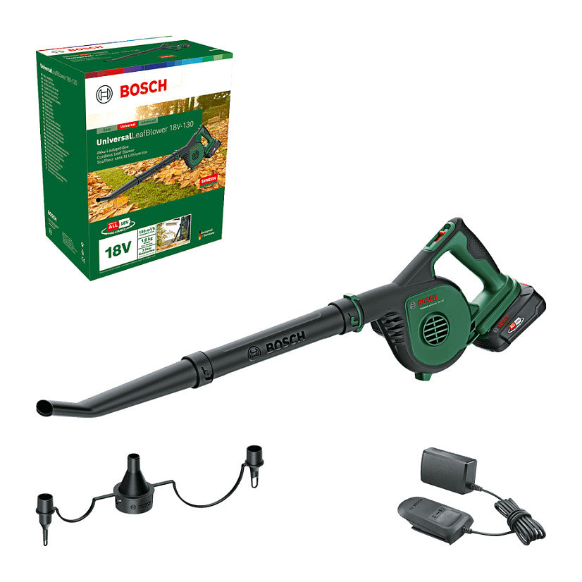Powertools Akku-Laubblser Universal LeafBlower 18V-130, 18Volt (grn/schwarz, Li-Ionen Akku 2,5Ah, POWER FOR ALL ALLIANCE)