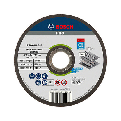 Powertools PRO Stainless Steel and Metal Trennscheibe, 125mm (Bohrung 22,23mm, AS 60 T INOX BF, gerade)