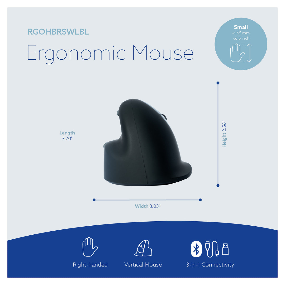 R-Go HE Break Small Wireless Bluetooth, Ergonomische Maus Klein (Handlänge über 165mm), für Rechtshänder, Anti-RSI-Software