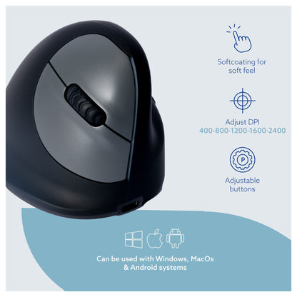 R-Go HE Break Small Wireless Bluetooth, Ergonomische Maus Klein (Handlänge über 165mm), für Rechtshänder, Anti-RSI-Software