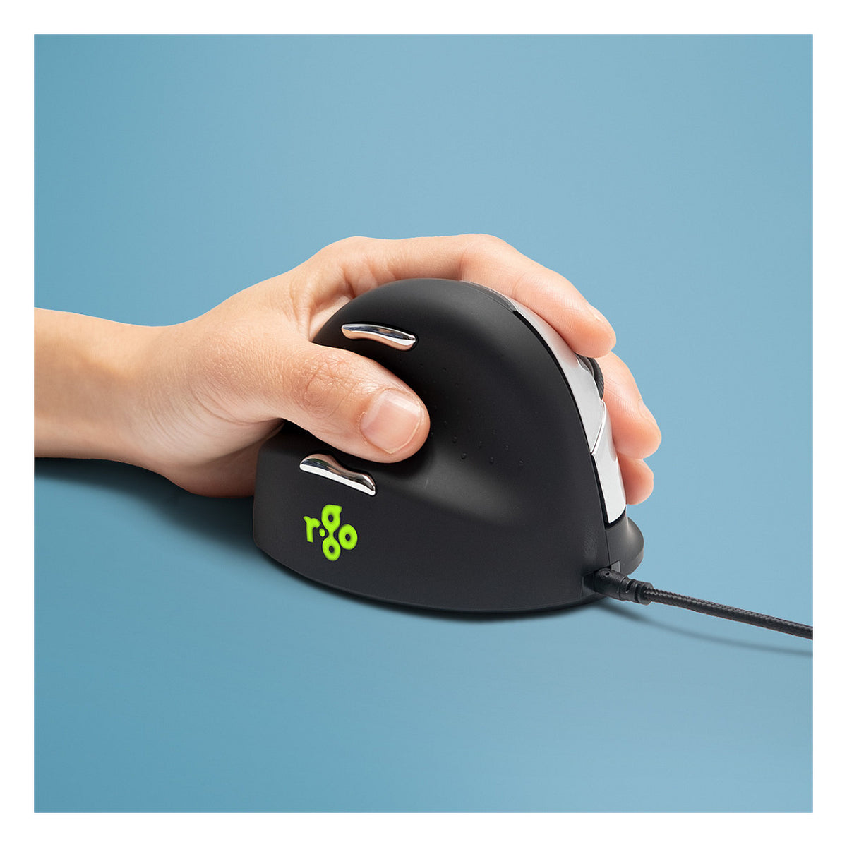R-Go Maus HE ergonomisch links USB groß schw./silb