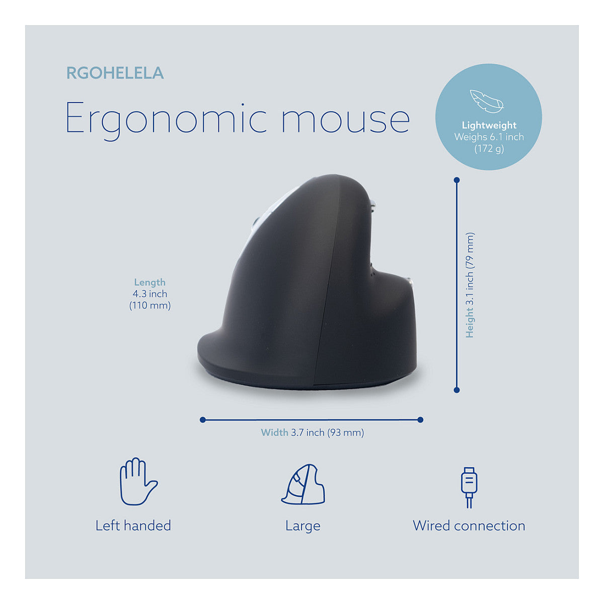 R-Go Maus HE ergonomisch links USB groß schw./silb