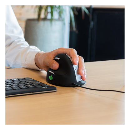 R-Go Maus HE ergonomisch links USB groß schw./silb