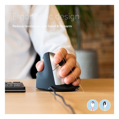 R-Go Maus HE ergonomisch links USB groß schw./silb