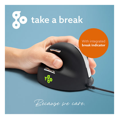 R-Go Maus HE ergonomisch links USB groß schw./silb