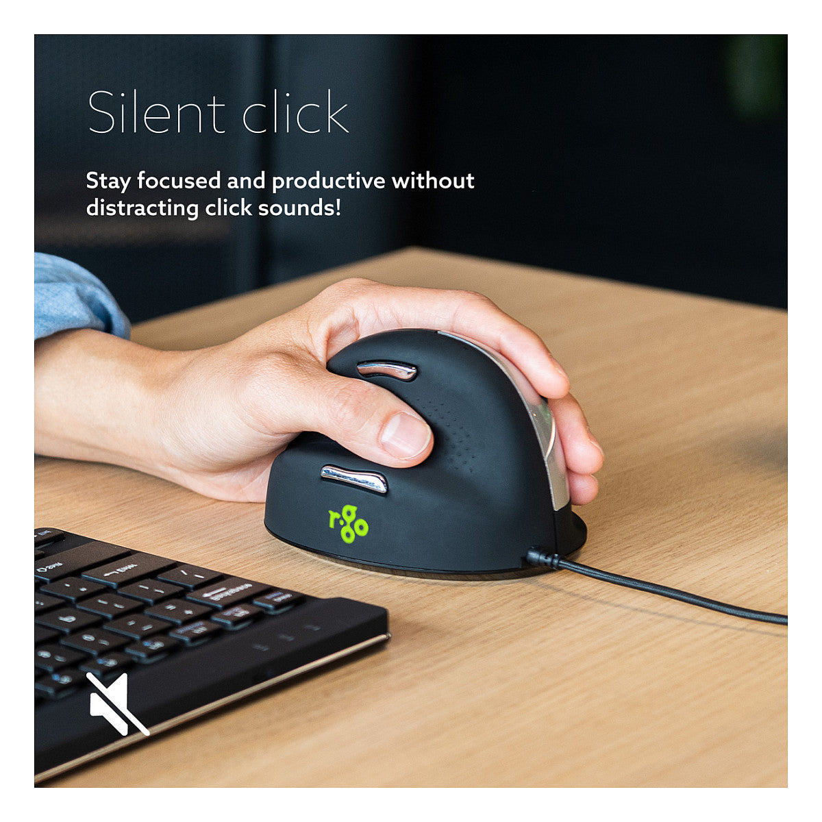 R-Go Maus HE ergonomisch links USB groß schw./silb