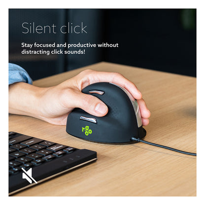 R-Go Maus HE ergonomisch links USB groß schw./silb