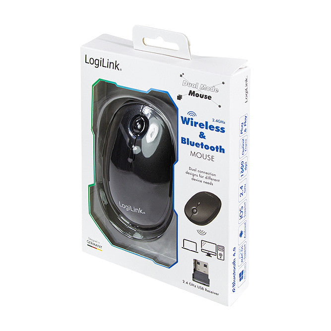 Logilink Maus Funk & Bluetooth,2.4GHz,800/1200/1600dpi,schw.