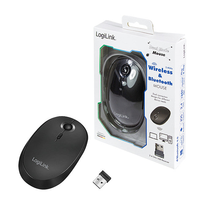 Logilink Maus Funk & Bluetooth,2.4GHz,800/1200/1600dpi,schw.