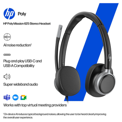 Poly Mission 625 Stereo USB Wired Headset (Bulk)