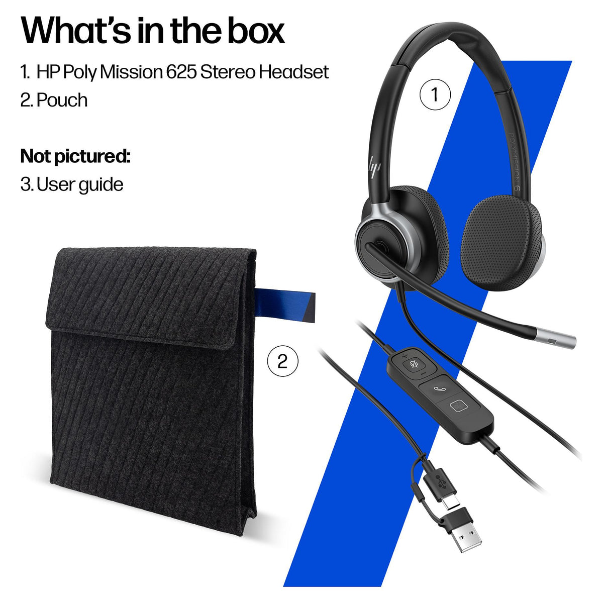 Poly Mission 625 Stereo USB Wired Headset (Bulk)