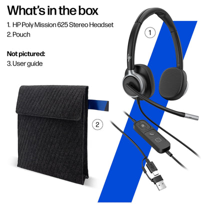 Poly Mission 625 Stereo USB Wired Headset (Bulk)