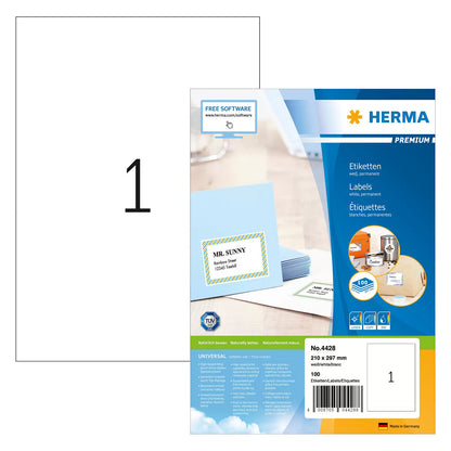 HERMA Etiketten Premium A4 weiß 210x297 mm Papier 100 St.