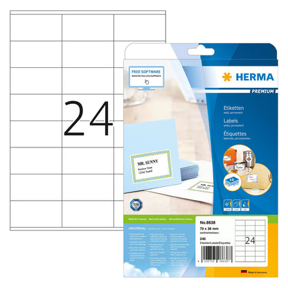 HERMA Etiketten Premium A4 weiß 70x36 mm Papier 240 St.