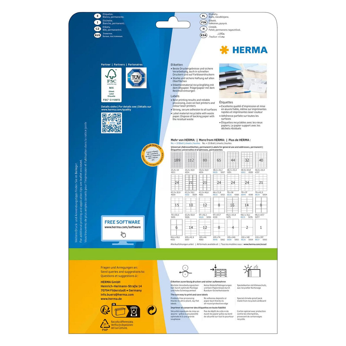 HERMA Etiketten Premium A4 weiß 70x36 mm Papier 240 St.