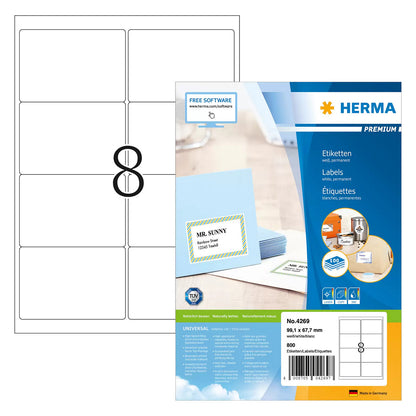 HERMA Adressetiketten A4 weiß 99,1x67,7 mm Papier 800 St.