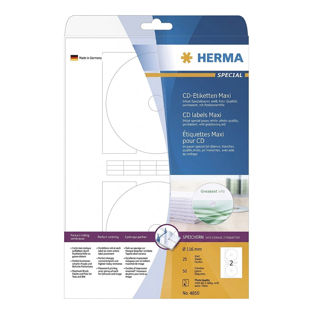 HERMA CD-Etiketten Maxi A4 weiß 116 mm Papier opak 20 St.