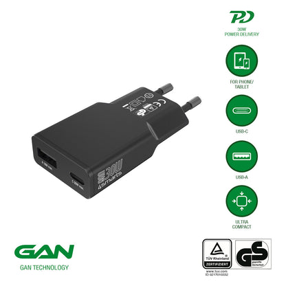 4smarts Netzladegert PDPlug Slim Duos 30W GaN 1C+1A, schwarz