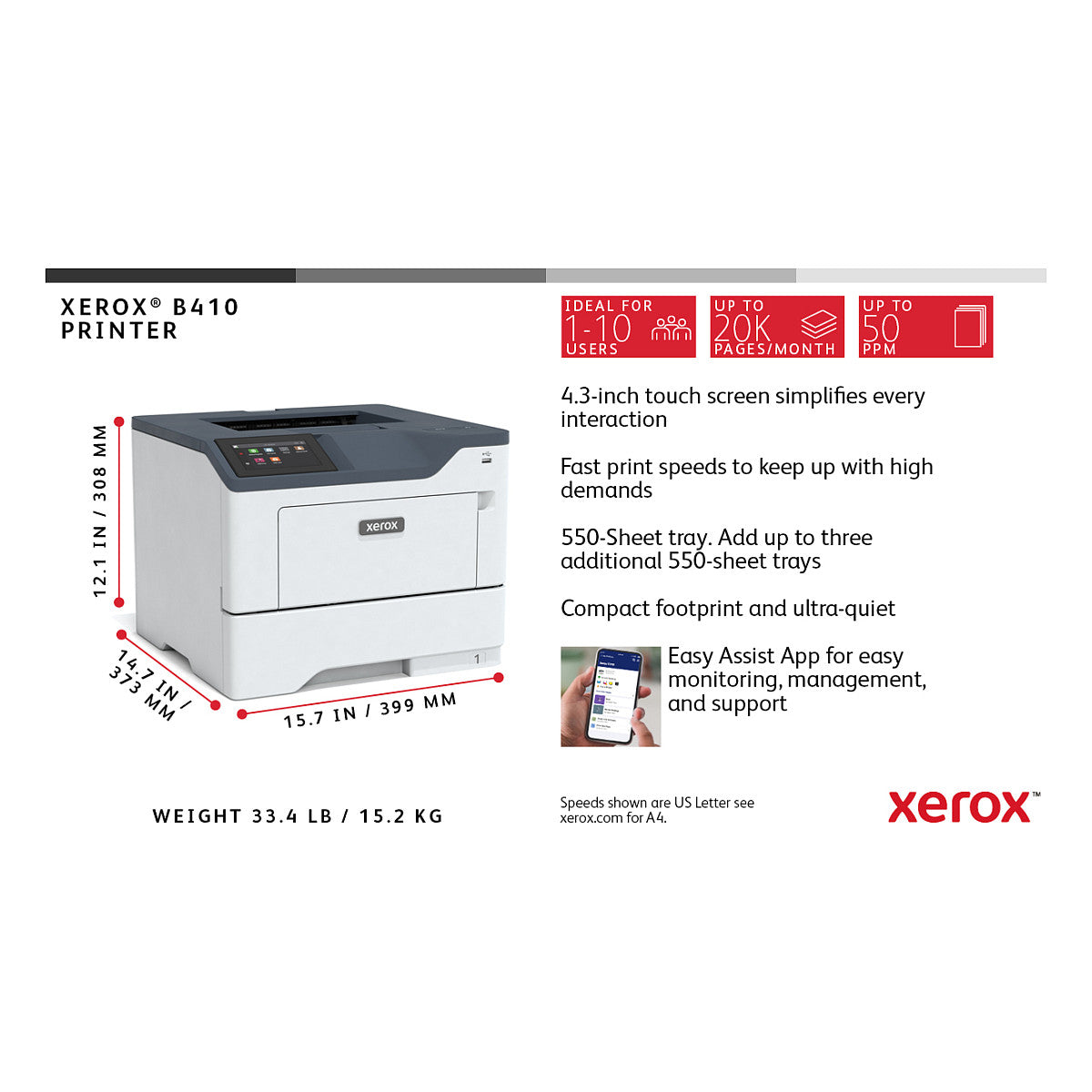 Xerox B410 Laserdrucker s/w