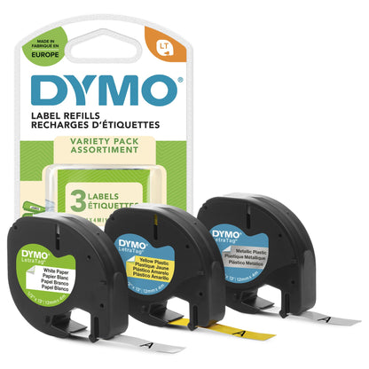 DYMO Etikett LetraTag 12mmx4m schwarz->weiß 3er Set