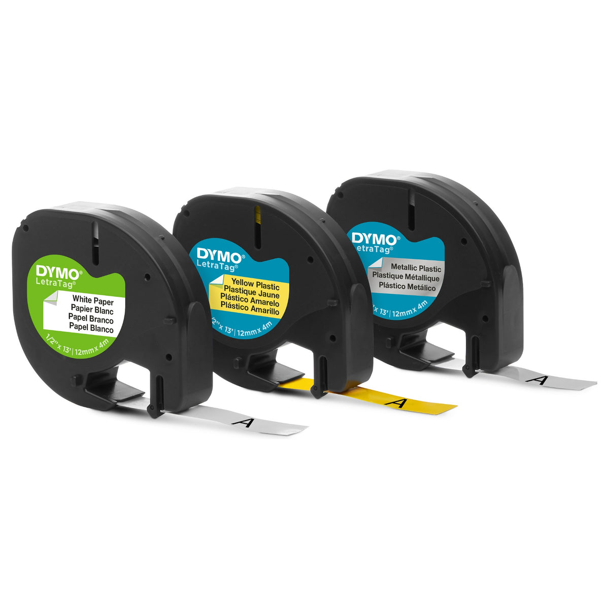 DYMO Etikett LetraTag 12mmx4m schwarz->weiß 3er Set