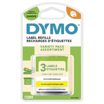DYMO Etikett LetraTag 12mmx4m schwarz->weiß 3er Set