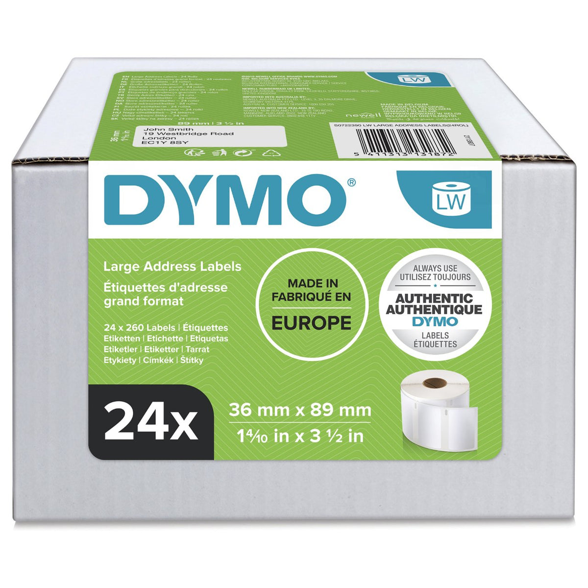 Dymo Large Address Labels - Weiß - 36 x 89 mm 6240 Etikett(en) (24 Rolle(n)