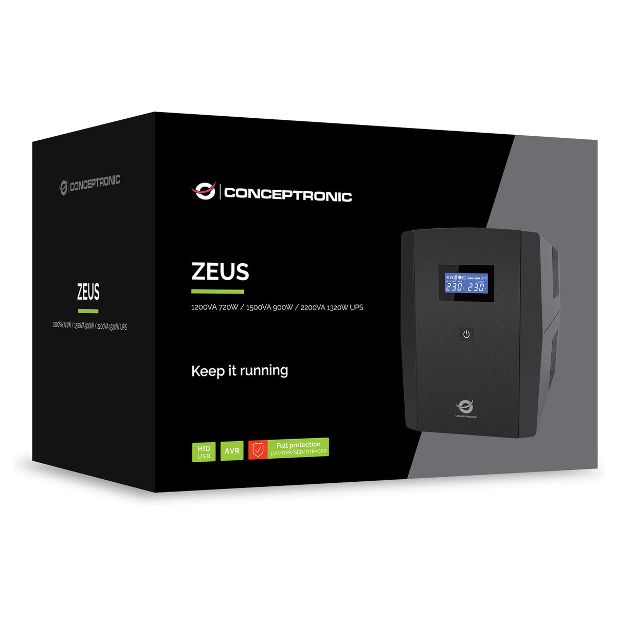 CONCEPTRONIC USV 1200VA/720W/4xUK/HID USB/RJ45in/Out/AVR sw