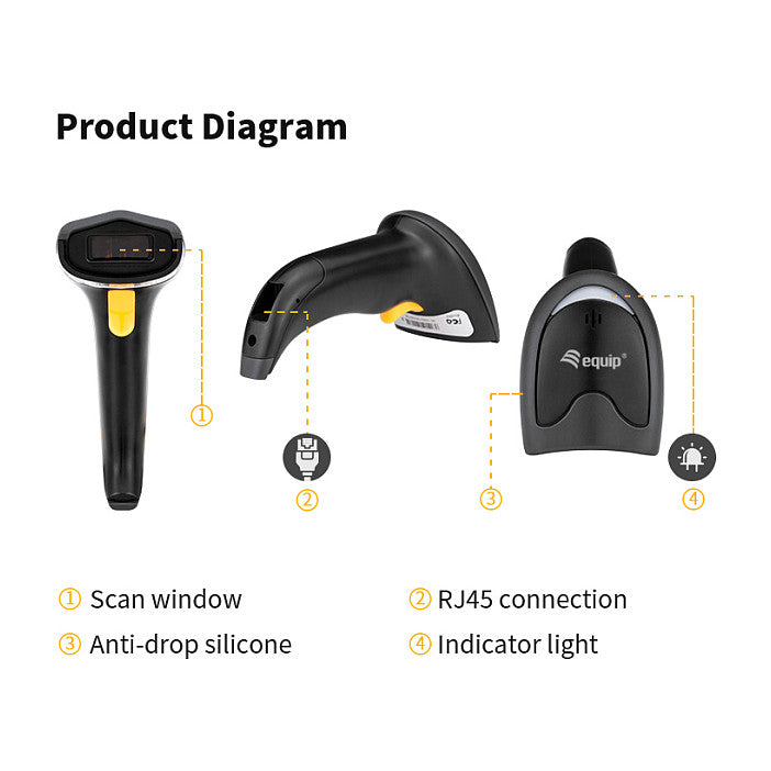 Equip 1D-Barcodescanner Laser USB+Halter schwarz