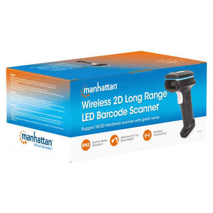 MANHATTAN Kabelloser 2D Long Range LED-Barcodescanner Wireless 4.2 und 2,4 GHz USB-A-Nanoempfänger