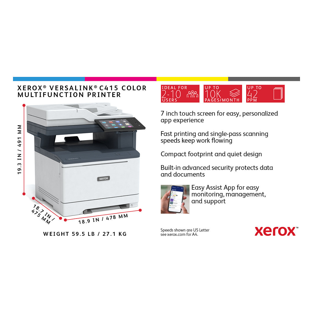 Xerox VersaLink C415DN (grau/blau, USB, LAN, Scan, Kopie, Fax, Duplex (Druck), Duplex (Scan))