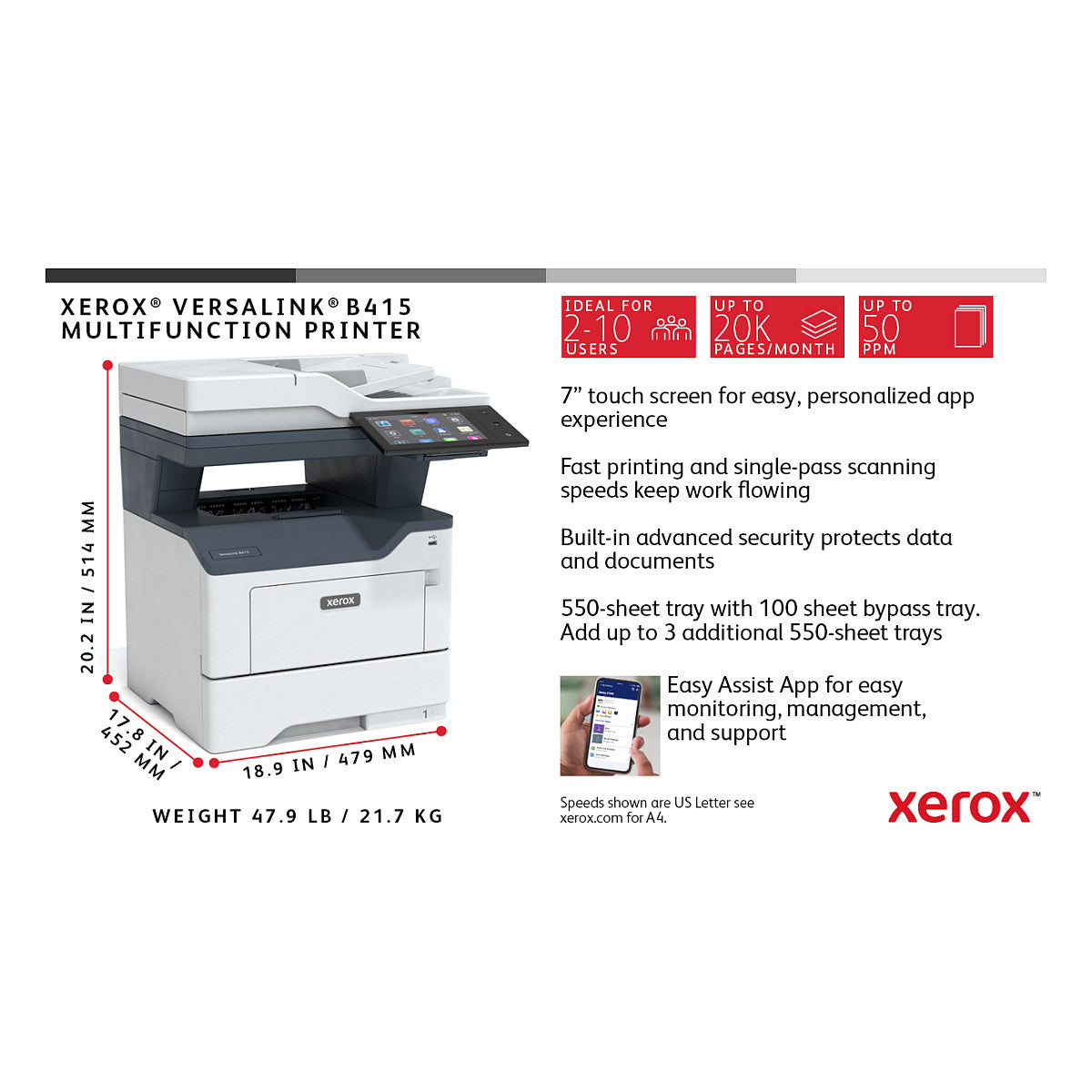 Xerox VersaLink B415DN (grau/blau, USB, LAN, Scan, Kopie, Fax, Duplex (Druck), Duplex (Scan))