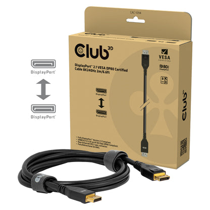 Club 3D DisplayPort 2.1 VESA DP80 Kabel 2m 8K 240Hz St./St. schwarz