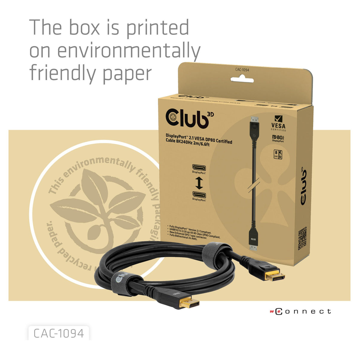 Club 3D DisplayPort 2.1 VESA DP80 Kabel 2m 8K 240Hz St./St. schwarz