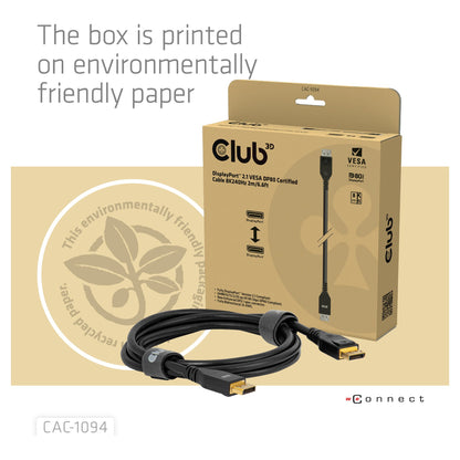 Club 3D DisplayPort 2.1 VESA DP80 Kabel 2m 8K 240Hz St./St. schwarz