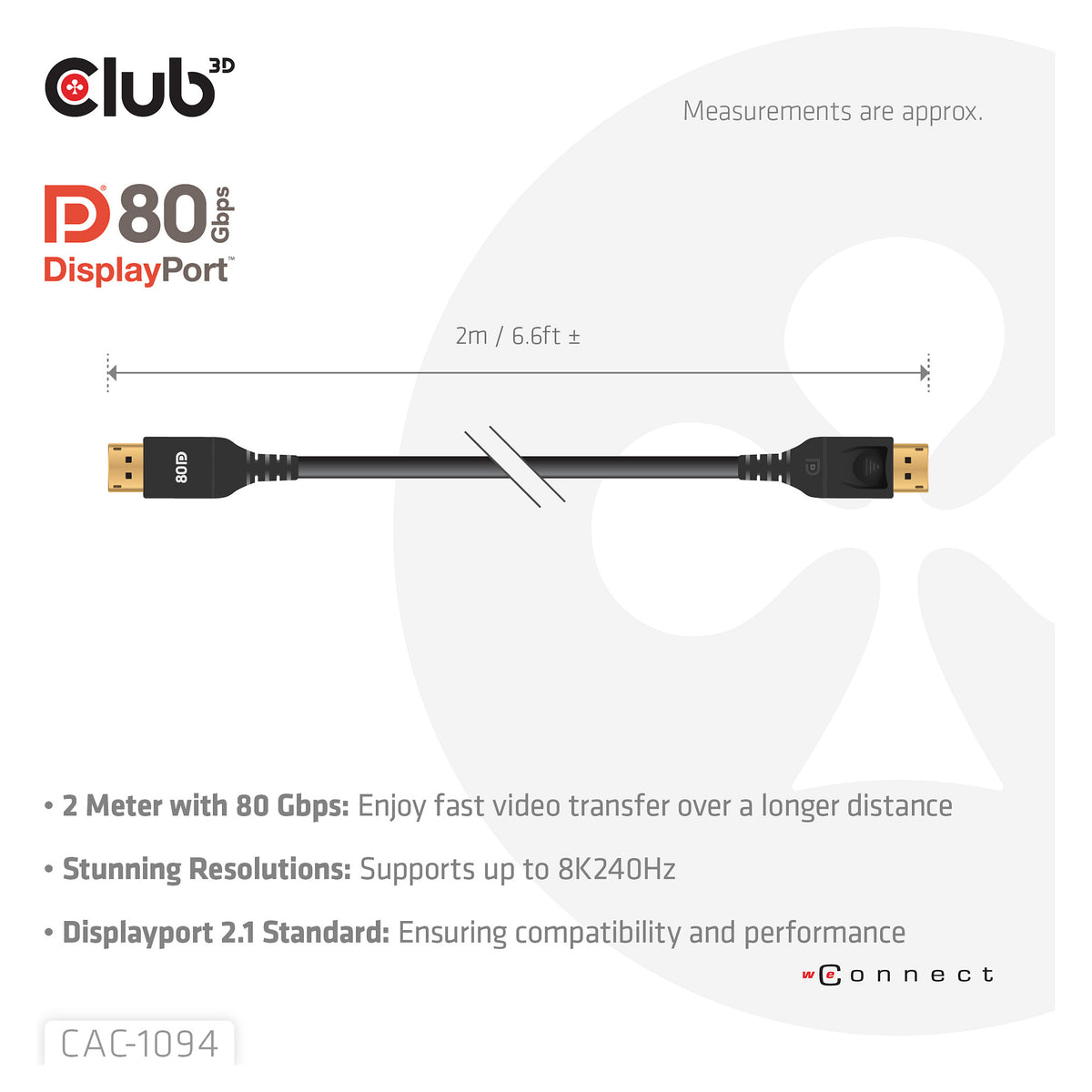 Club 3D DisplayPort 2.1 VESA DP80 Kabel 2m 8K 240Hz St./St. schwarz